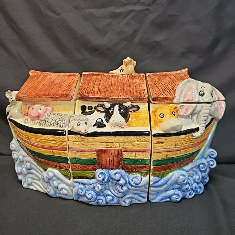 Large Noahs Ark Cookie Jar 3 Jars Total. Counter Top Canisters Sugar/Flour/ect